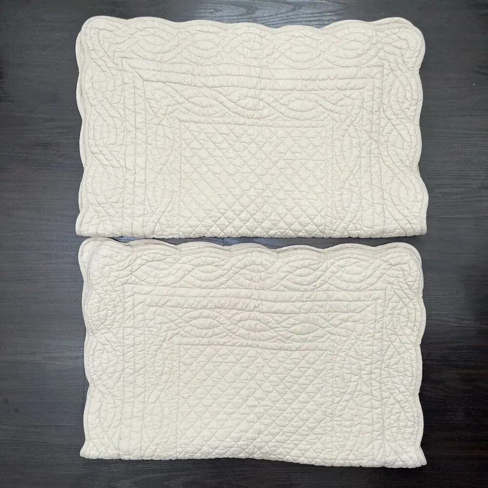 2-PC Pottery Barn Cotton Diamond Quilted Scalloped Border Standard Pillow Shams